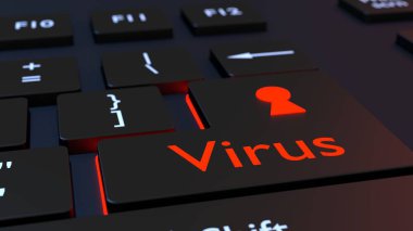 Anahtar deliği simgesi ile virüs siyah klavye