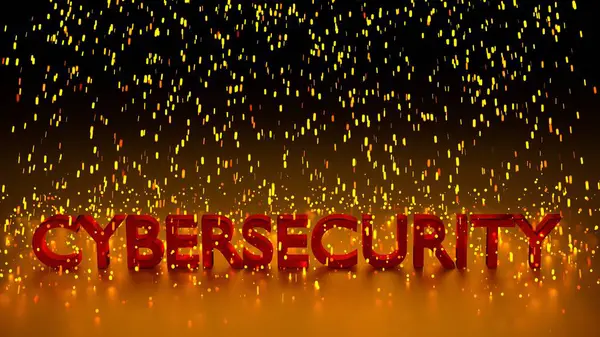 Palavra de cibersegurança vermelha em uma chuva de faíscas brilhantes — Fotografia de Stock