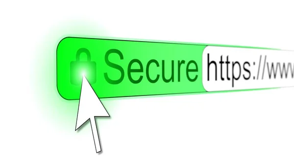 Mousepointer clicking padlock on a secure https website — Stock Photo, Image