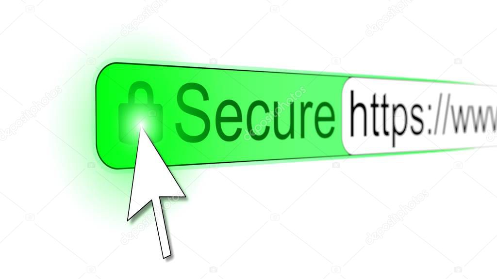 Mousepointer clicking padlock on a secure https website