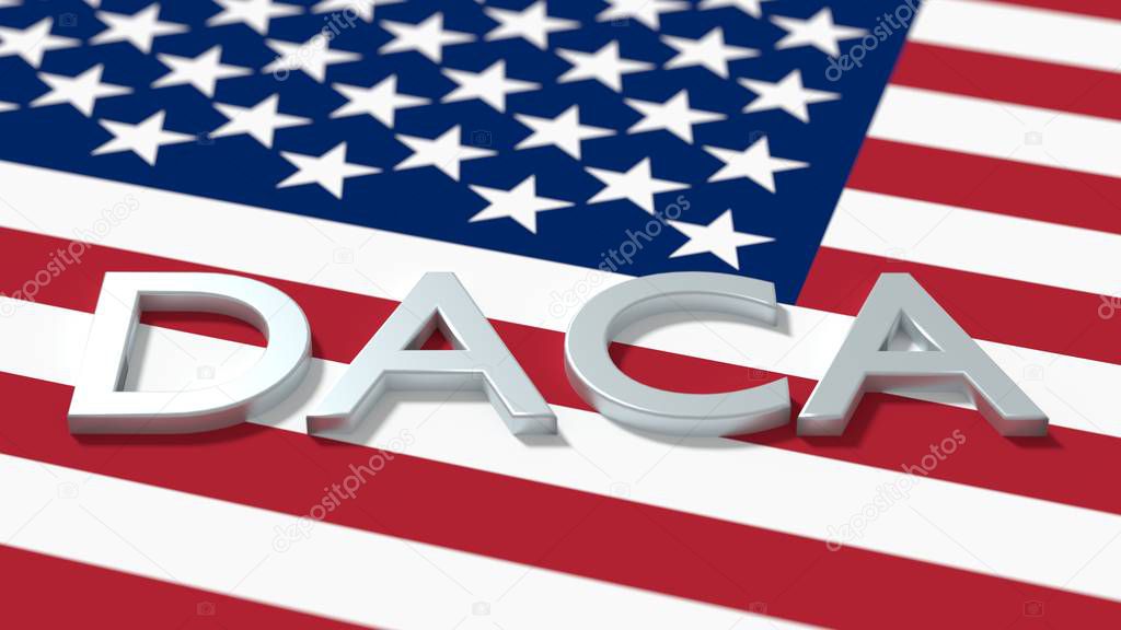 The word daca on an american flag immigration concept