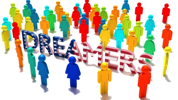 La palabra soñadores con una textura de bandera americana rodeada por un —  Fotos de Stock