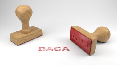 Daca kelime ile iki lastik pul ve damga beyaz