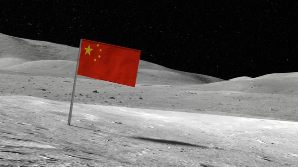 中国国旗总是停留在皎洁的月光表面星星和月亮 — 图库照片