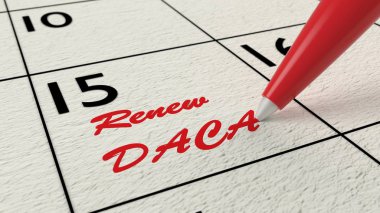 Takvim kırmızı kalem Daca yenilenmesi için bir hatırlatma iletisi diyor nerede