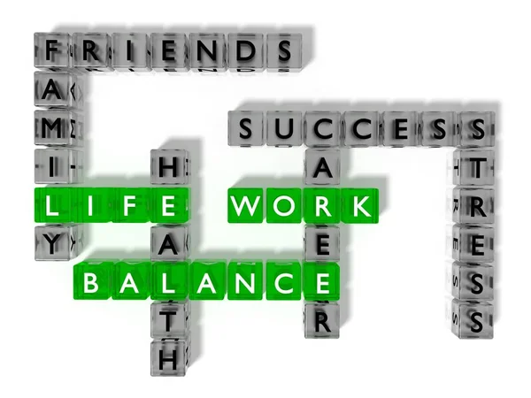 Work Life Balance Kreuzworträtsel mit Glaswürfeln — Stockfoto