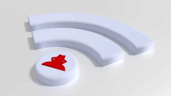 Символ білого Wi-Fi з червоним хакером на крапці на білому фоні — стокове фото