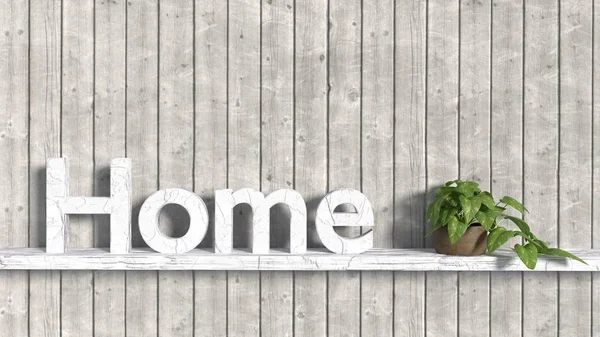 The word home in old wooden letters on a shelf attached to a pla — Stock Photo, Image