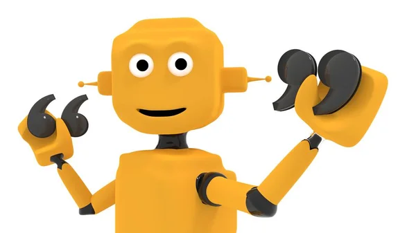 Concepto Chatbot con robot amarillo con dos símbolos de anotación —  Fotos de Stock