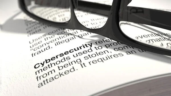 La définition de la cybersécurité dans un dictionnaire en gros plan — Photo