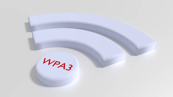 Символ Wi-Fi в белом с текстом WPA3 в красном на точке
 