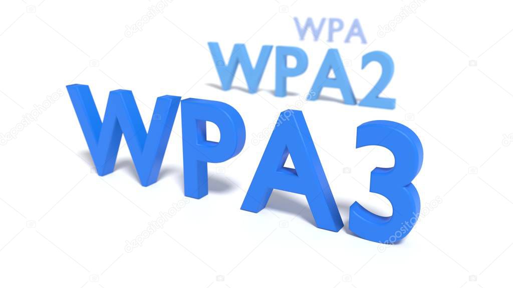 The three abbreviations WPA3 WPA2 and WPA on white floor fading 