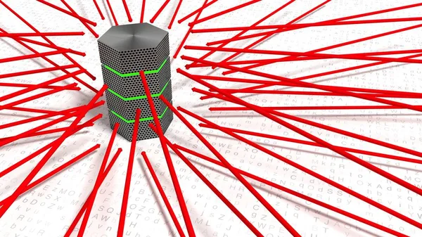 Flechas rojas apuntando hacia un concepto de ataque de fuerza bruta del servidor — Foto de Stock