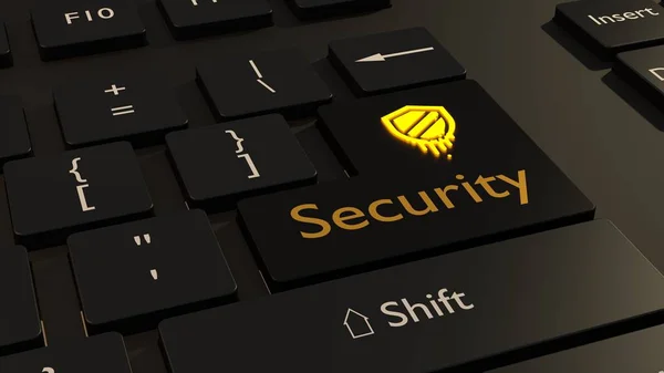 Símbolo de fusión en amarillo sobre teclado negro introduce la tecla cybersecur — Foto de Stock