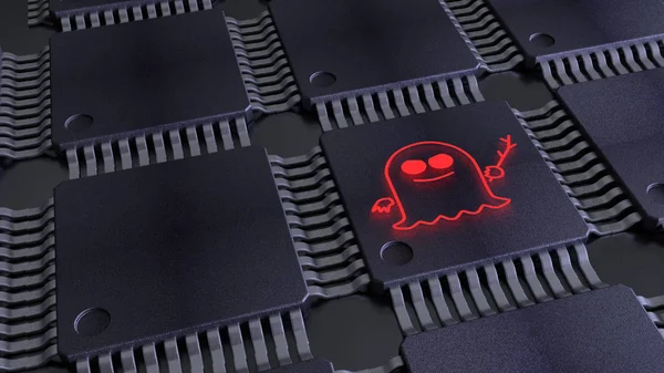 Chips mit einem roten Gespenst-Symbol auf einem der CPUs — Stockfoto