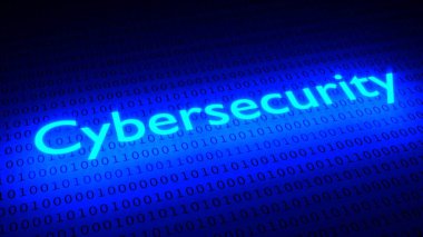 Parlayan word cybersecurity aydınlatma siyah ikili akışları 3d çizim