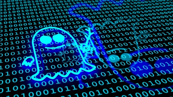 Blå Spøgelse Symbol Flyder Binær Gulv Spøgelse Ikon Cybersikkerhed Illustration - Stock-foto