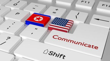 Kuzey Kore ve bize anahtar ile beyaz klavye ve kelime enter düğmesini 3d çizim üzerinde iletişim