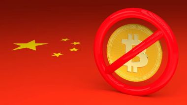 Engelleyici işareti içinde bir bitcoin Çin bayrağı ile