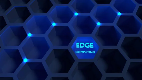 Honeycomb netværk med blå glødende knudepunkter kant computing koncept - Stock-foto