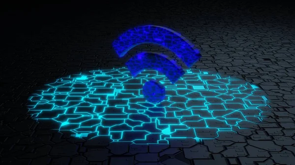 Wifi-Symbol auf einer blau leuchtenden Platine — Stockfoto