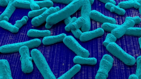 Bactérias azuis claras no conceito de cibersegurança de piso binário — Fotografia de Stock