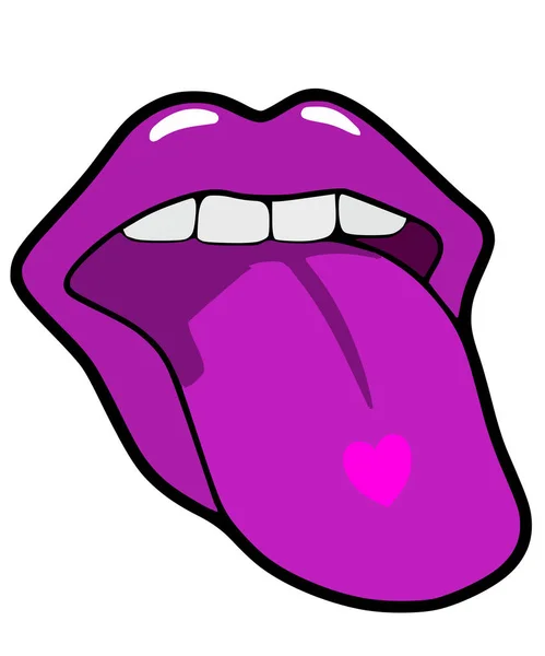 Rosafarbener Mund mit herausgestreckter Zunge mit Herz-Ego-Geste — Stockfoto