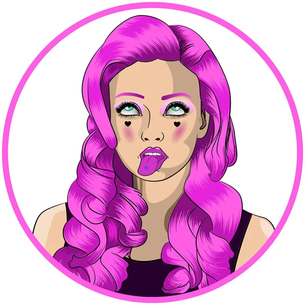 Naughty roze E-Girl cartoon gezicht tong uit — Stockfoto