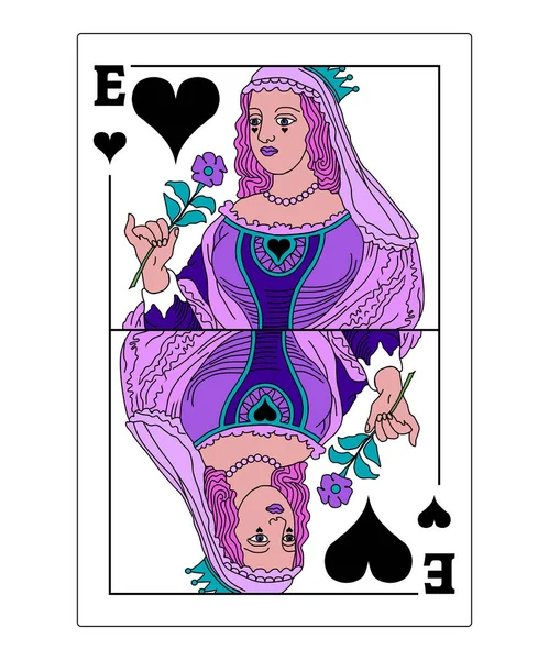 Queen of black hearts E-girl playing card — Stock Photo, Image