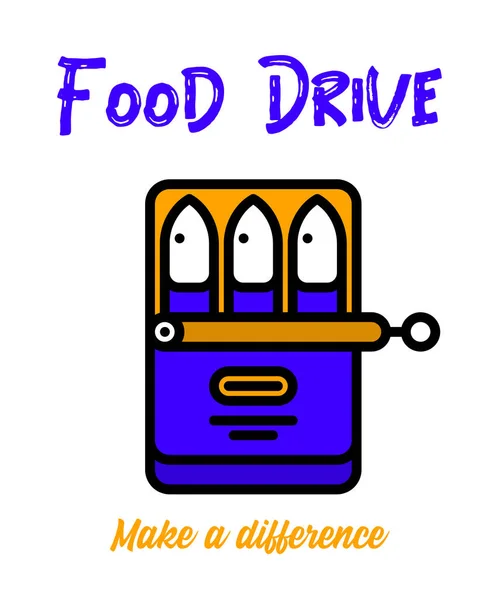 Fish can on white canned food drive logo charity design.