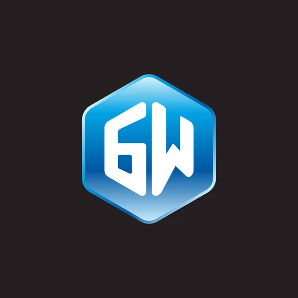 Αρχική λευκά γράμματα gw σε μπλε σημάδι σε μαύρο φόντο — Διανυσματικό Αρχείο