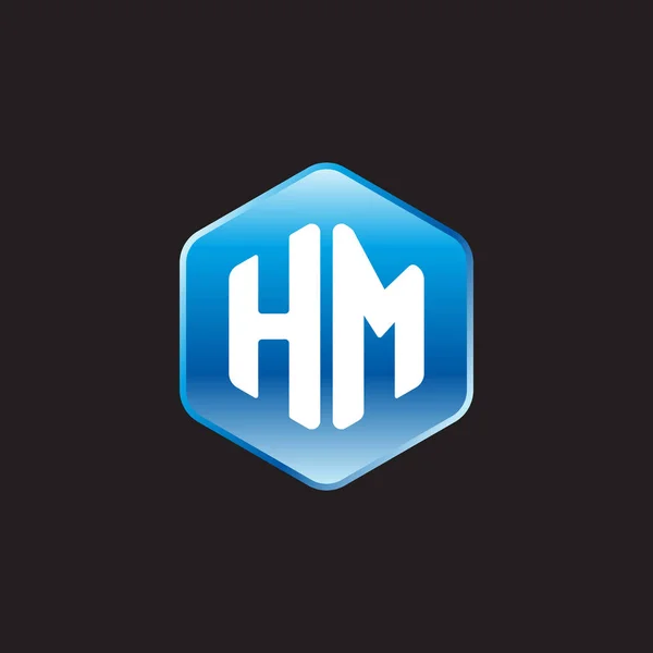 Initiales lettres blanches hm sur signe bleu sur fond noir — Image vectorielle