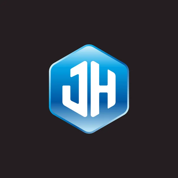 Iniciais letras brancas jh no sinal azul no fundo preto —  Vetores de Stock