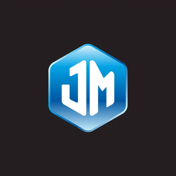 Initial white letters jm on blue sign  on black background — Stock Vector