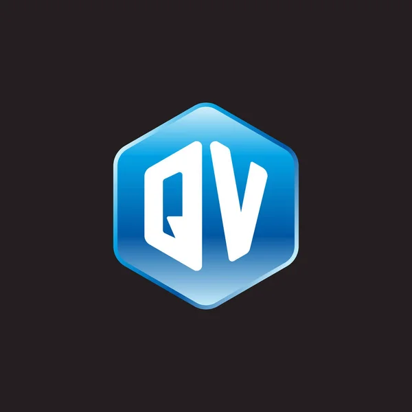 Weiße Anfangsbuchstaben qv auf blauem Schild auf schwarzem Hintergrund — Stockvektor
