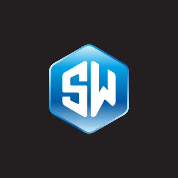 Initial white letters sw on blue sign on black background — 图库矢量图片
