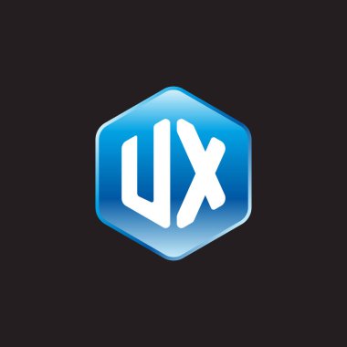 İlk beyaz harfler, siyah arkaplanda mavi işareti üzerine ux.