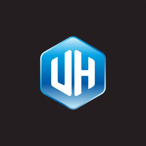Initial white letters uh on blue sign on black background — 图库矢量图片