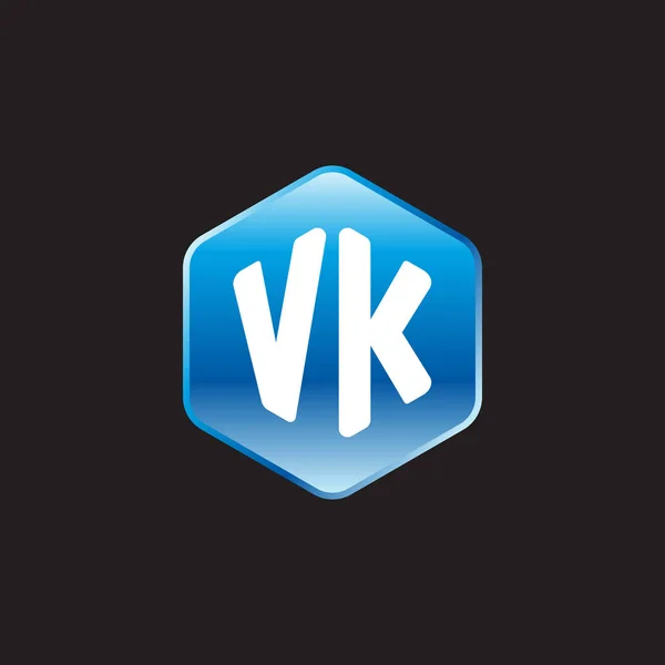 Начальные белые буквы vk на голубом фоне — стоковый вектор
