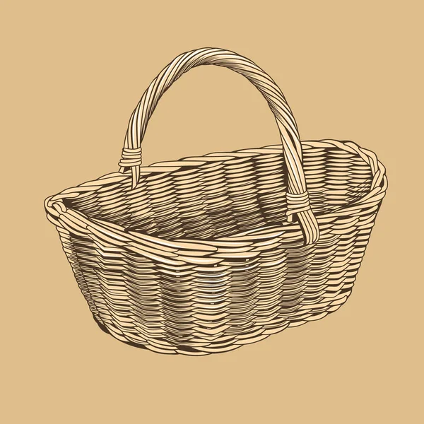 Vintage Basket In Woodcut Style — Stock Vector