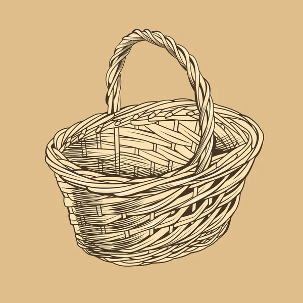 Vintage Basket In Woodcut Style — Stock Vector