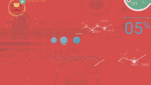 Fundo corporativo vermelho com elementos abstratos de infográficos — Vídeo de Stock