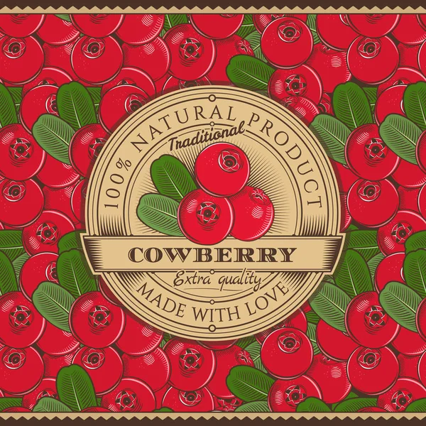 Label Cowberry Vintage Pada Pola Tanpa Label - Stok Vektor