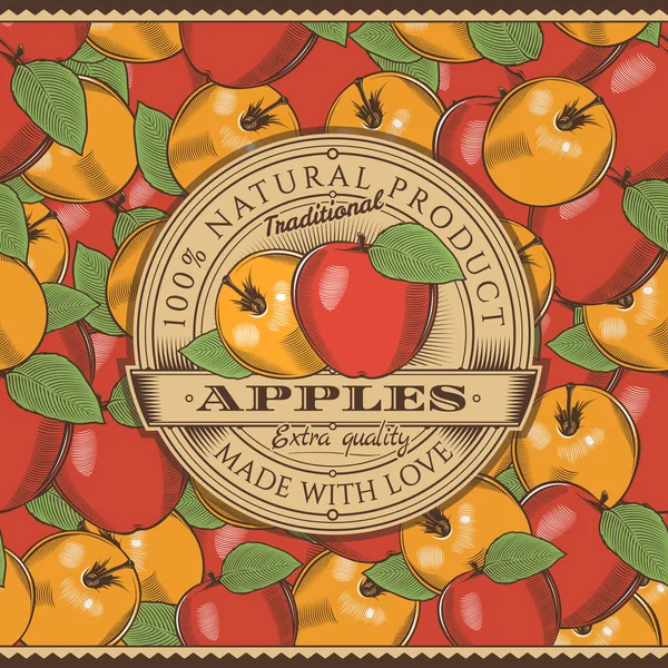 Винтажная этикетка красного яблока на безseamless pattern — стоковый вектор