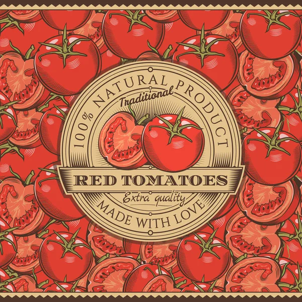 Etiqueta de tomates rojos vintage en patrón sin costuras — Archivo Imágenes Vectoriales