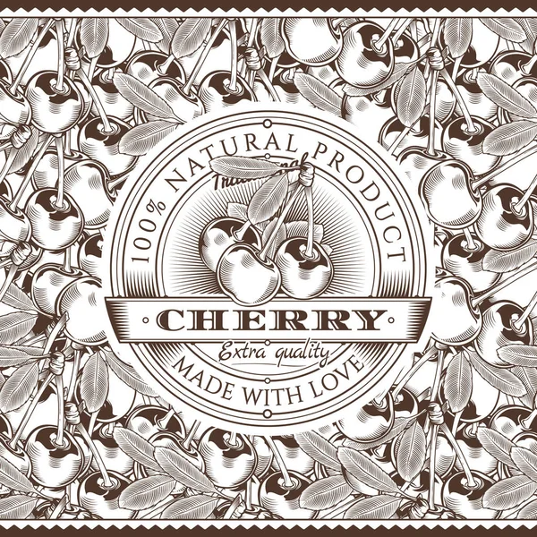 (Inggris) Vintage Cherry Label On Seamless Pattern — Stok Foto