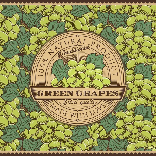 Grüne Weintrauben-Etikett auf nahtlosem Muster — Stockfoto