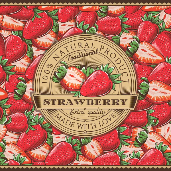 Label Strawberry Vintage Pada Pola Tanpa Label — Stok Foto