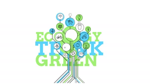 Árvore de ícones ecológicos. Pensa no Green. 4K — Vídeo de Stock