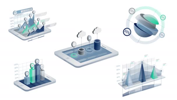 3D-Infographic elementen met inclusief twee versies van elk element, met nummers en duidelijk — Stockvideo